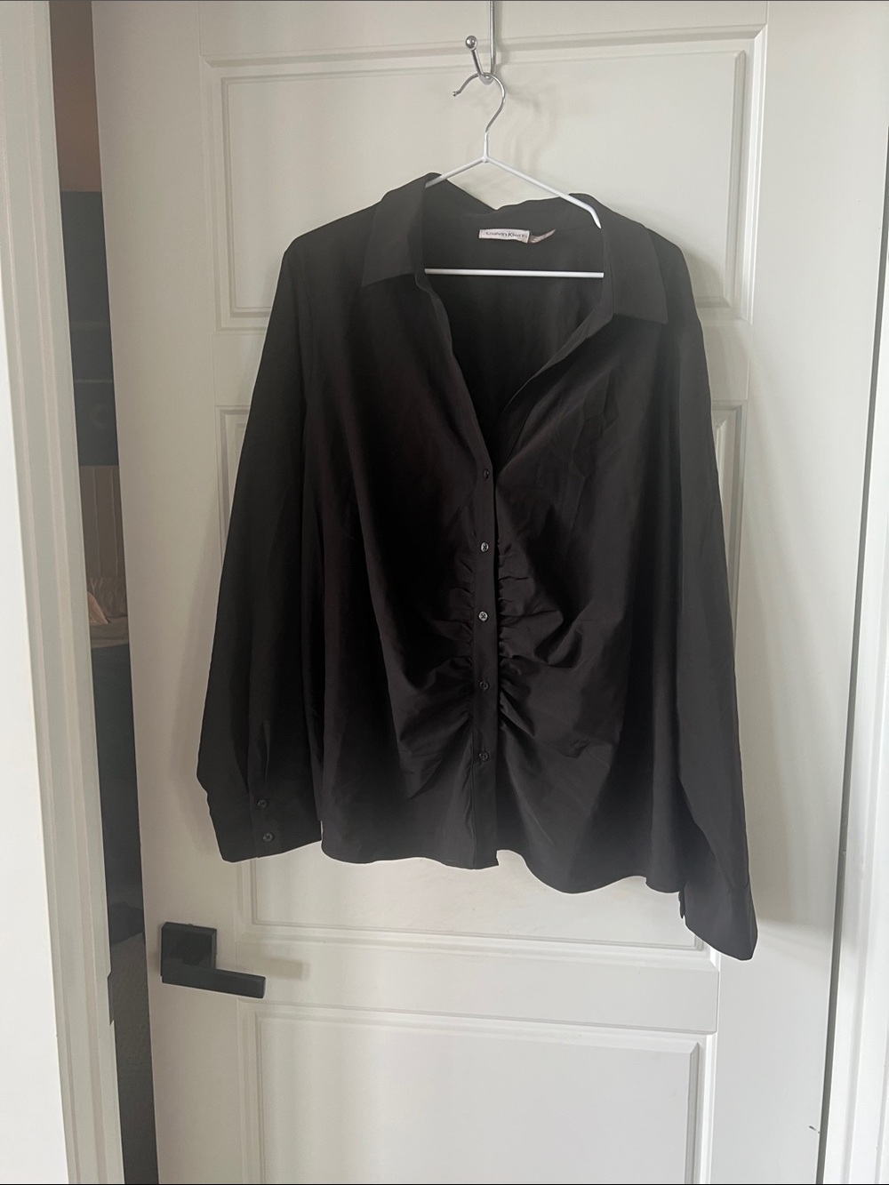 Calvin Klein Black Button-Down Shirt with Front Gather Detail